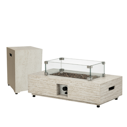 Happy Cocooning vuurtafel set Estate Rectangle travertin