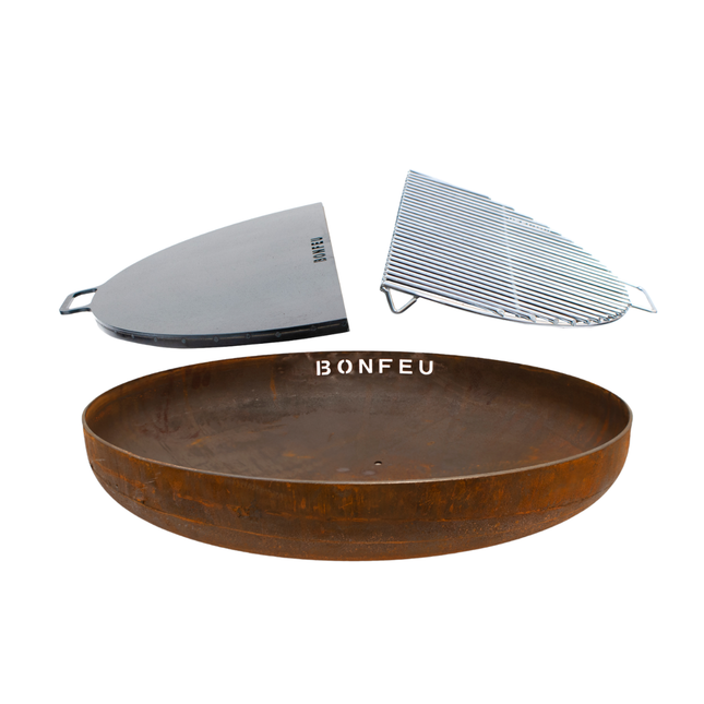Pakketdeal BonFeu vuurschaal 100 + BonPlancha 1/2 100 + BonGrill 1/2 100