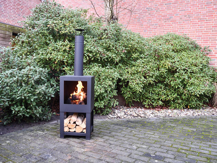 Esschert Tuinhaard met Houtopslag Zwart
