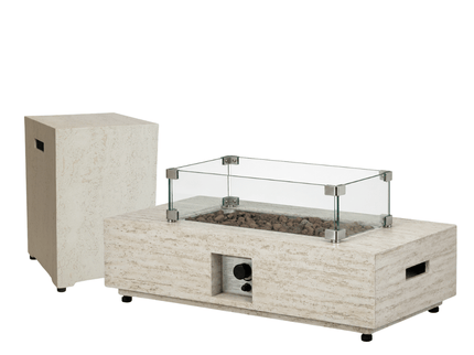 Happy Cocooning vuurtafel set Estate Rectangle travertin