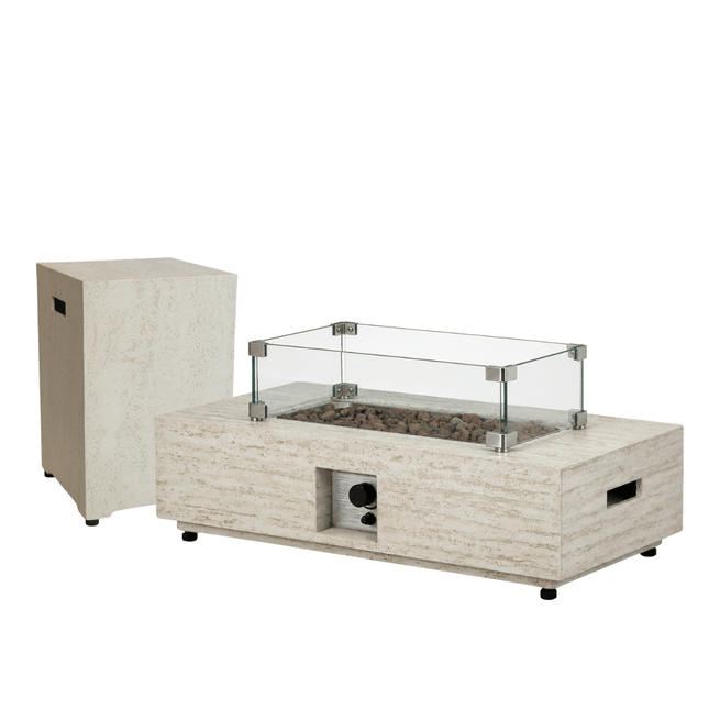 Happy Cocooning vuurtafel set Estate Rectangle travertin