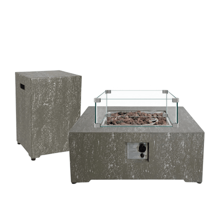 Happy Cocooning vuurtafel set Estate Square 88 oscuro travertin