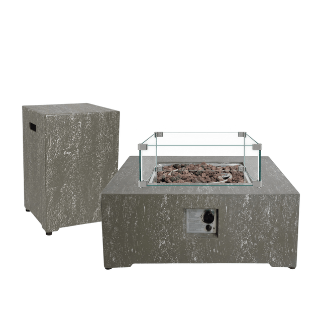 Happy Cocooning vuurtafel set Estate Square 88 oscuro travertin