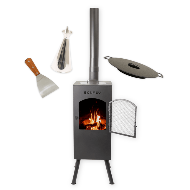 Pakketdeal BonFeu BonCarré zwart + plancha + oliekan + spatel