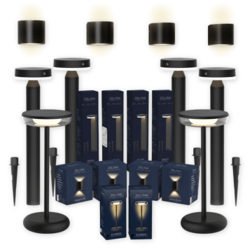 Pakketdeal ZOLUNA 4x priklamp Guus + 4x wandlamp Marga rond + 2x tafellamp Bobbie zwart