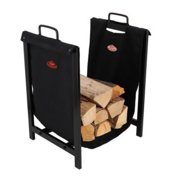 Esschert Haardbloktas zwart met houder met hout