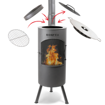 BonFeu BonTino tuinhaard zwart met barbecue accessoires
