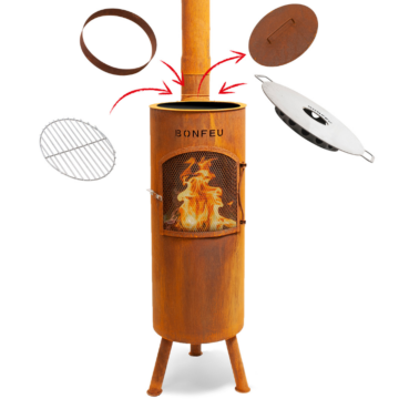 BonGiano corten tuinhaard met barbecue accessoires
