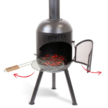 BonFeu BonSolo zwart tuinhaard productfoto met grill
