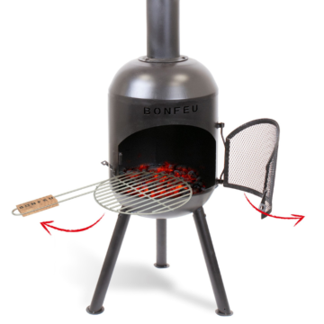 BonFeu BonSolo zwart tuinhaard productfoto met grill
