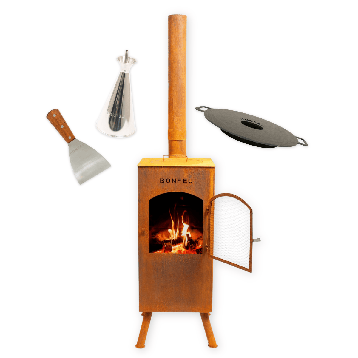 Pakketdeal BonFeu BonCarré corten + plancha + oliekan + spatel