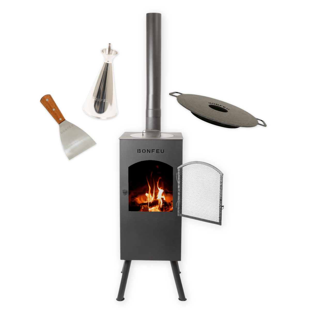 Pakketdeal BonFeu BonCarré zwart + plancha + oliekan + spatel