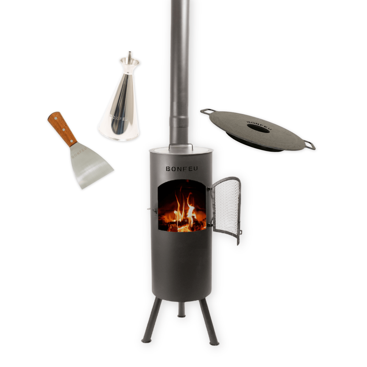 Pakketdeal BonFeu BonGiano LP zwart + plancha + oliekan + spatel