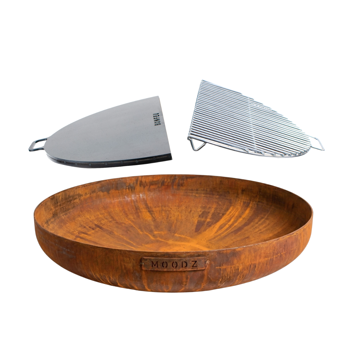 Pakketdeal MOODZ vuurschaal 100 + BonPlancha 1/2 100 + BonGrill 1/2 100