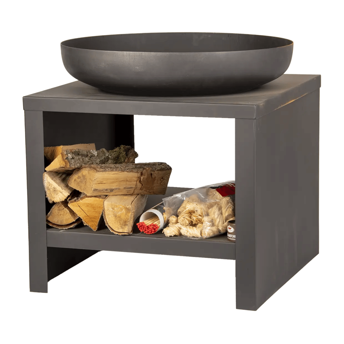 Esschert Vuurschaal met Houtopslag 60 cm Zwart