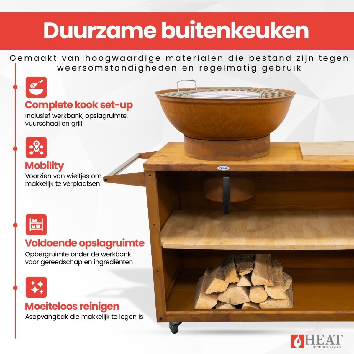 HEAT Trolle Buitenkeuken Roest