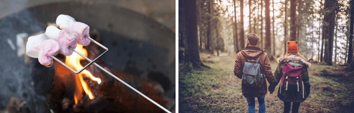 Hiking in the woods and roasting marshmellows