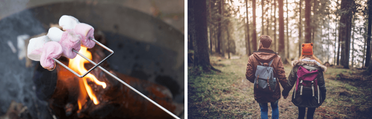 faire des randonnées dans les bois et griller des marshmallows