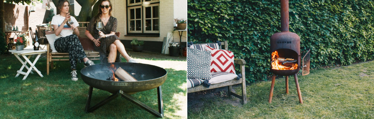  Fire bowl and garden hearth with the garden bench